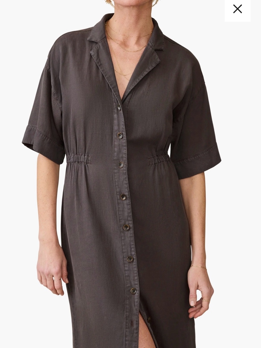 Faherty Topanga Button-Front Midi Shirt Dress in Washed Black - Picture 3 of 8